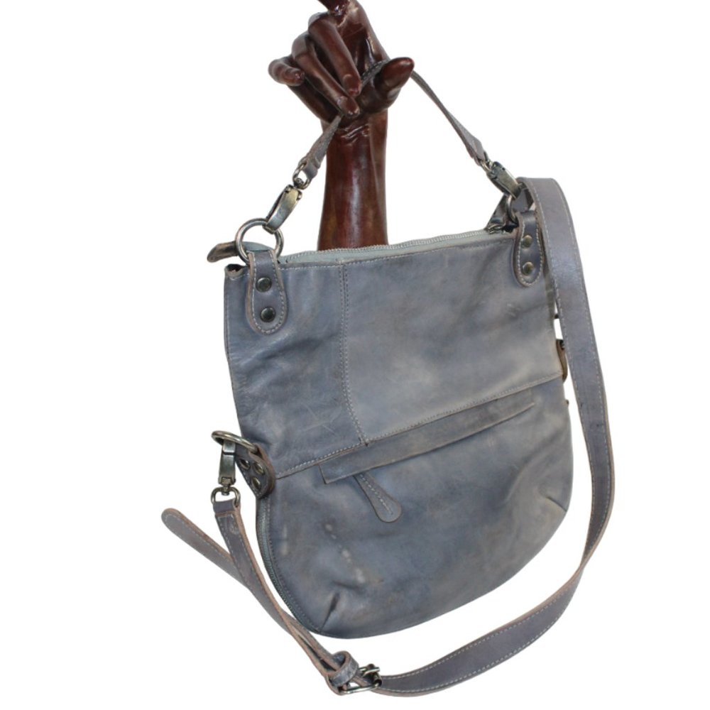 Bed Stu Blue Gray Leather Crossbody Bag